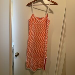 ShoeDazzle Orange and White Checkered Slip Dress